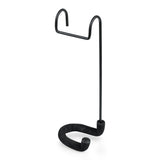 Gator Frameworks GFW-GTRCLOSETHNGR closet hanger yoke for guitars, side angle view showing black powder-coated steel frame, upper hook for closet rod, and lower U-shaped black rubberized yoke for safe guitar neck and headstock support