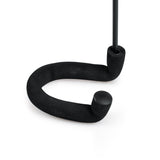 Close-up of Gator Frameworks GFW-GTRCLOSETHNGR guitar closet hanger yoke's black rubberized U-shaped cradle with foam padding for secure neck and headstock protection, attached to vertical steel post, white background