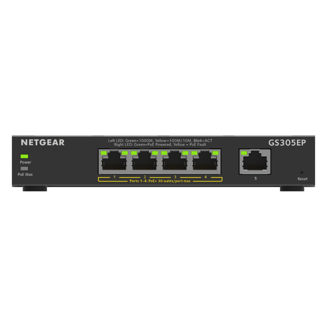 NETGEAR 5-Port Gigabit Ethernet Plus PoE Switch (63W) 300 Series SOHO Plus (GS305EP)