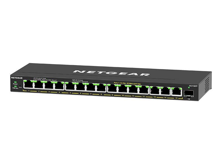 NETGEAR GS316EPP 16-Port High-Power PoE+ Gigabit Ethernet Plus Switch (231W) with 1 SFP Port