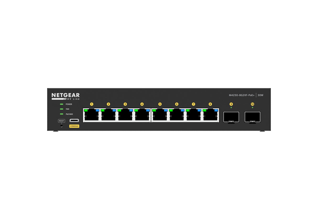 NETGEAR AV M4250-8G2XF-POE+ Desktop, 10 ports, 220W TPD