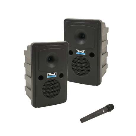 Anchor Audio Go Getter COMP1 PA System with Wireless Mic and 2 Stands - two Go Getter 2 speakers with wireless handheld microphone