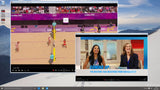Screenshot of a Windows desktop showing Hauppauge WinTV software with two separate live TV windows open, one displaying women’s beach volleyball at the London 2012 Olympics and the other showing a daytime talk show, illustrating the dual-tuner capability of the Hauppauge WinTV-dualHD USB ATSC/QAM TV receiver that lets you watch two HD channels at the same time on a PC