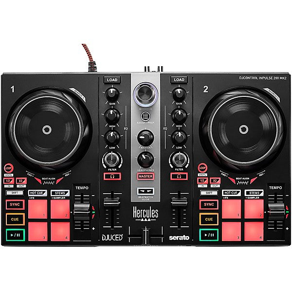 Hercules DJLearning Kit MK2 beginner DJ package with Inpulse 200 MK2 controller DJMonitor 32 speakers and HDP DJ45 headphones