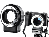 Commlite CM-ENF-E1-PRO electronic lens adapter, Nikon F-mount lens to Sony E-mount camera, with autofocus, electronic aperture control, EXIF data transmission, 0.71x focal reducer, and VR stabilization support