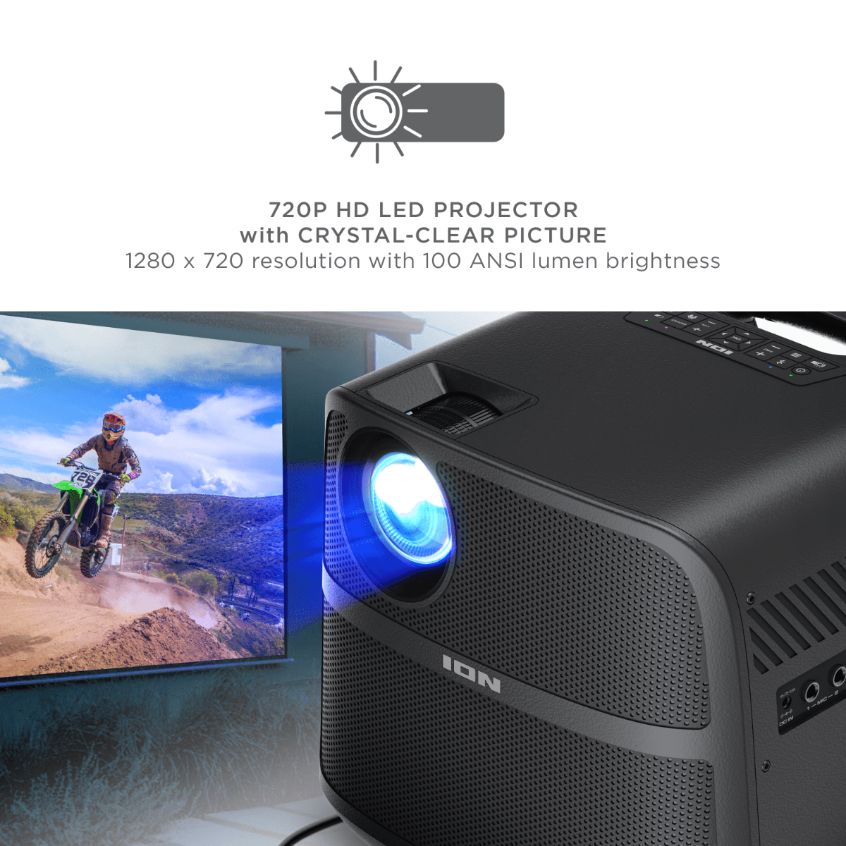 ION Audio Projector Deluxe HD Battery/AC Powered 720P HD LED home entertainment Bluetooth Projector