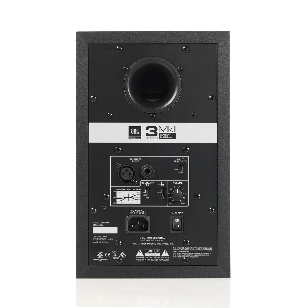 JBL 305P MkII 5-inch powered Two-Way studio monitor with Image Control Waveguide, dual 41W Class-D amps, Boundary EQ, HF Trim, and XLR/TRS inputs
