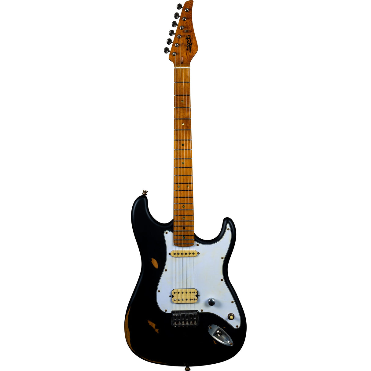 JET Guitars JS-800 Relic BK HS Basswood Electric Guitar with Flamed Top, Roasted Maple Fretboard and Neck