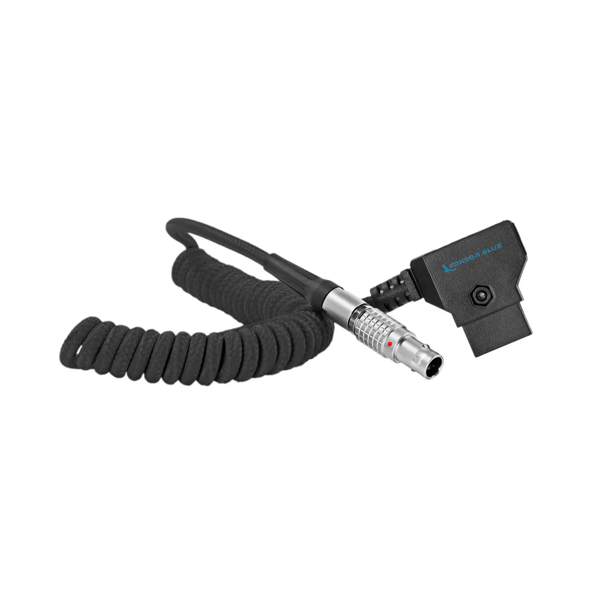 Kondor Blue Coiled D-TAP to LEMO 2 Pin 0B Male Power Cable for Z Cam, SmallHD, Teradek, Black
