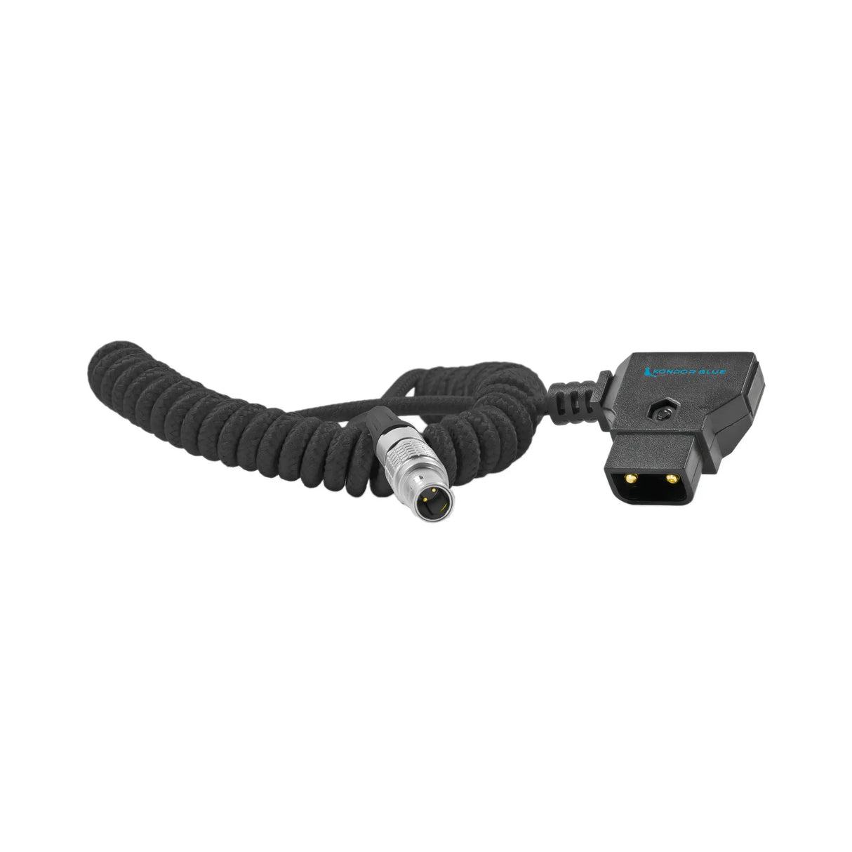 Kondor Blue Coiled D-TAP to LEMO 2 Pin 0B Male Power Cable for Z Cam, SmallHD, Teradek, Black