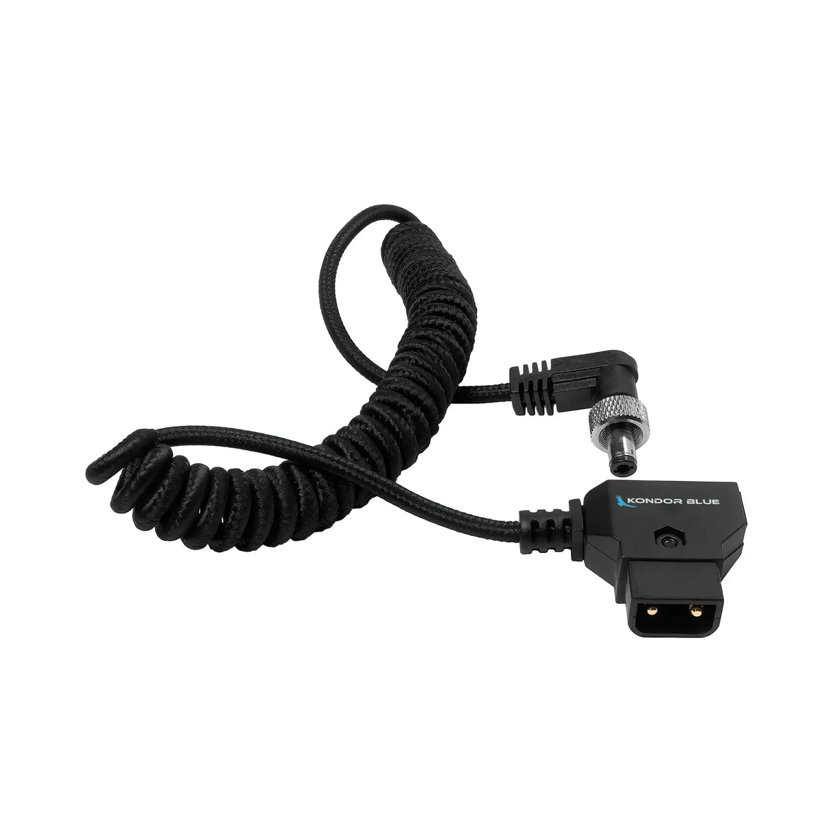 Kondor Blue Coiled D-Tap to Locking DC 2.5mm Right Angle Cable, Raven Black