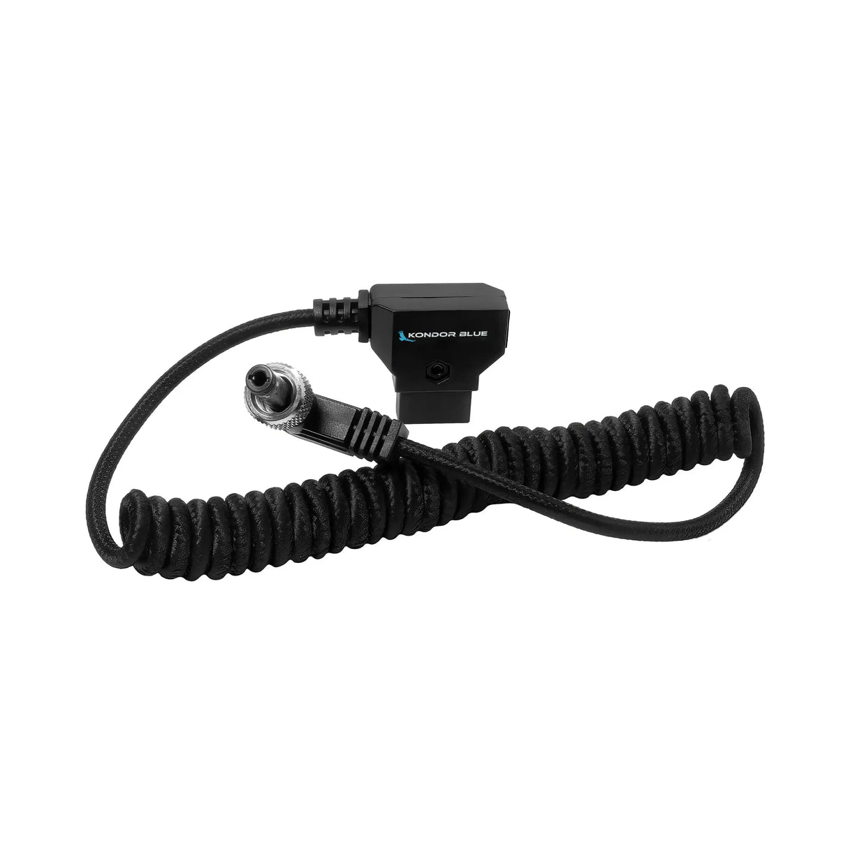 Kondor Blue Coiled D-Tap to Locking DC 2.5mm Right Angle Cable, Raven Black
