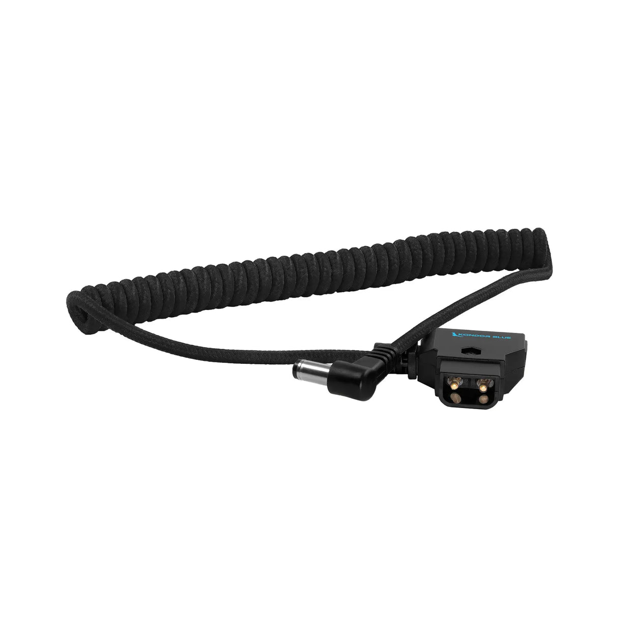 Kondor Blue D-Tap to DC Right Angle Coiled Cable for Canon C70/Atomos, Raven Black