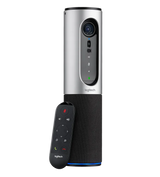 Logitech ConferenceCam Connect silver portable video conferencing camera with Bluetooth speakerphone 90 degree field of view USB cable and remote