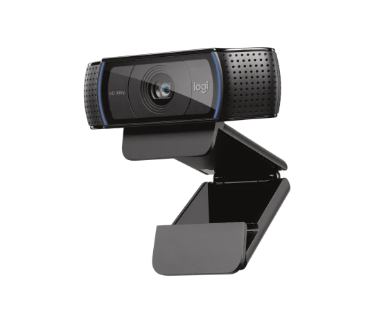 Logitech C920 HD Pro Webcam black Full HD 1080p USB webcam with glass autofocus lens, dual stereo microphones, and adjustable universal mounting clip for video calls, streaming, and recording