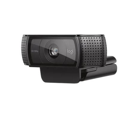 Logitech C920 HD Pro Webcam black Full HD 1080p USB webcam with glass autofocus lens, dual stereo microphones, and adjustable universal mounting clip for video calls, streaming, and recording