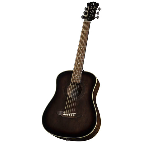 Luna Guitars Safari Art Vintage 6-string travel acoustic guitar with gig bag spruce top mahogany body distressed Brownburst finish