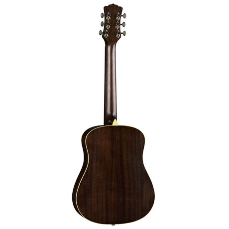 Luna Guitars Safari Art Vintage 6-string travel acoustic guitar with gig bag spruce top mahogany body distressed Brownburst finish