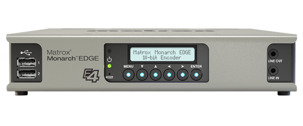 Matrox Monarch EDGE encoder with 4 SDI inputs for H.264 multi-camera streaming low-latency delivery recording and multiple destinations