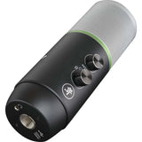 Mackie Carbon USB multi-pattern condenser microphone with five polar patterns, Onyx preamp circuitry, gain and mute controls, headphone output, mic stand, and USB-C cable