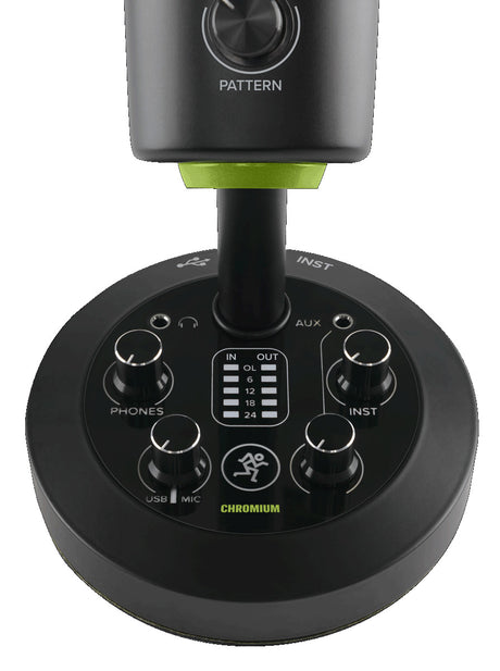 Mackie Chromium USB multi-pattern condenser microphone with four polar patterns, built-in 2-channel mixer, Onyx preamp circuitry, USB-C, and headphone monitoring