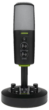 Mackie Chromium USB multi-pattern condenser microphone with four polar patterns, built-in 2-channel mixer, Onyx preamp circuitry, USB-C, and headphone monitoring