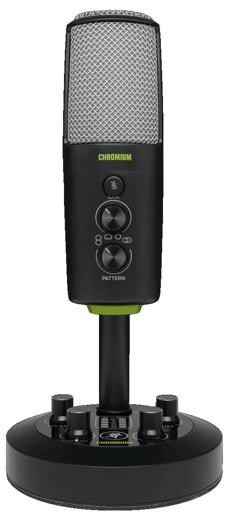 Mackie Chromium USB multi-pattern condenser microphone with four polar patterns, built-in 2-channel mixer, Onyx preamp circuitry, USB-C, and headphone monitoring