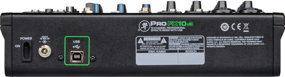 Mackie ProFX10v3 10-channel effects mixer with USB, 4 Onyx mic preamps, 24 built-in FX, 2 compressors, and 24-bit/192kHz recording