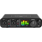 MOTU M2 2-channel USB-C audio interface with two XLR TRS combo inputs ESS Sabre32 converters LCD meters MIDI I/O and loopback