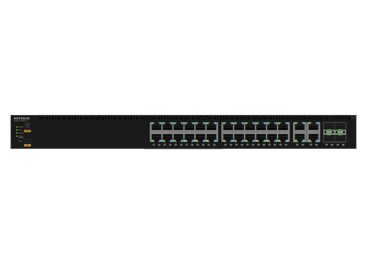 NETGEAR M4350-24M4X4V (MSM4332) 24x2.5G, 4x10G/Multi-gig PoE++ (522W base, up to 2,520W) and 4xSFP28 25G Fully Managed Switch TAA Compliant