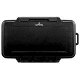 Top view of Pelican 0915 Micro SD memory card case in black with 'Open' label on