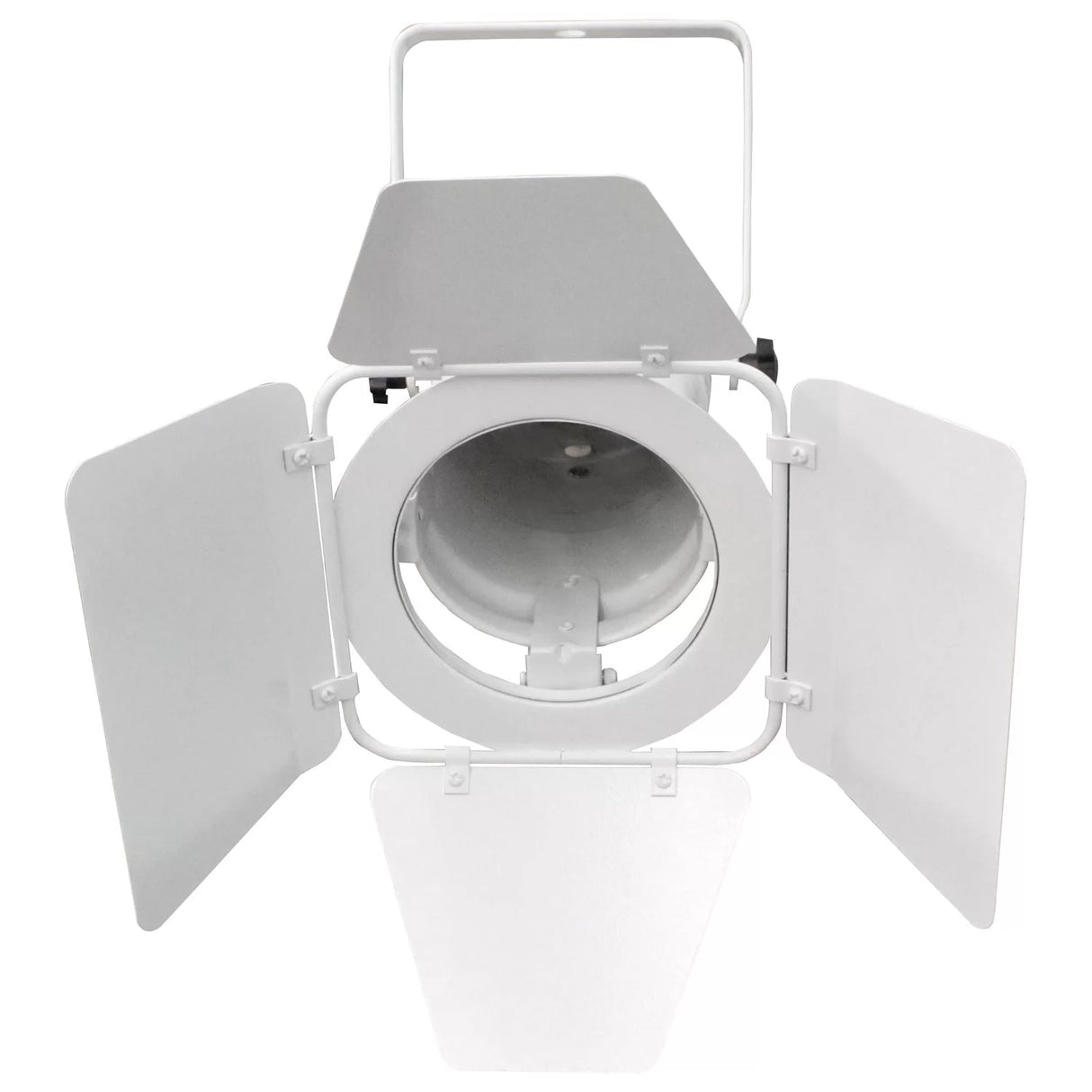 Odyssey LSPAR30BDW white aluminum barn door for PAR 30 Odyssey light fixtures with adjustable folding frame, 6.25 x 5.75 x 0.75 inch folded size, and 0.75 lb weight