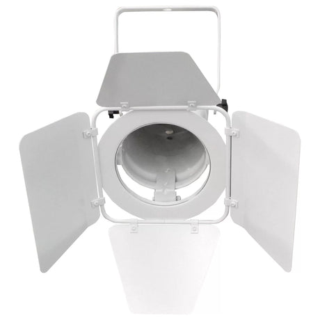 Odyssey LSPAR30BDW white aluminum barn door for PAR 30 Odyssey light fixtures with adjustable folding frame, 6.25 x 5.75 x 0.75 inch folded size, and 0.75 lb weight