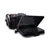 DSLR view of Padcaster Parrot Pro teleprompter kit for video production and broadcasting