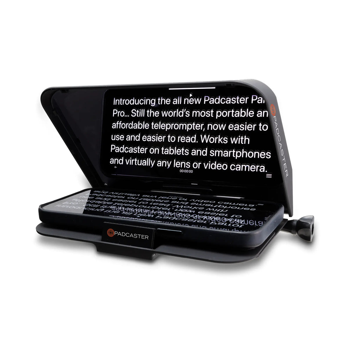 Hero view of Padcaster Parrot Pro teleprompter kit for video production and broadcasting
