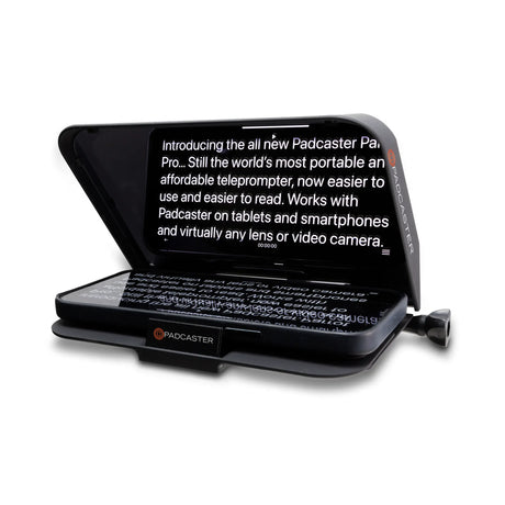 Hero view of Padcaster Parrot Pro teleprompter kit for video production and broadcasting