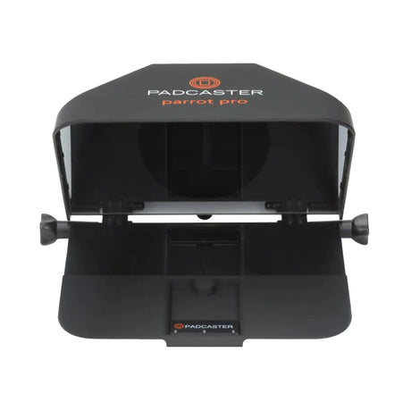 Front view of Padcaster Parrot Pro teleprompter kit for video production and broadcasting