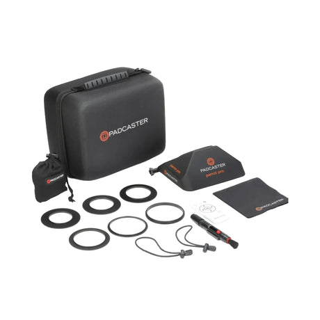 Kit view of Padcaster Parrot Pro teleprompter kit for video production and broadcasting