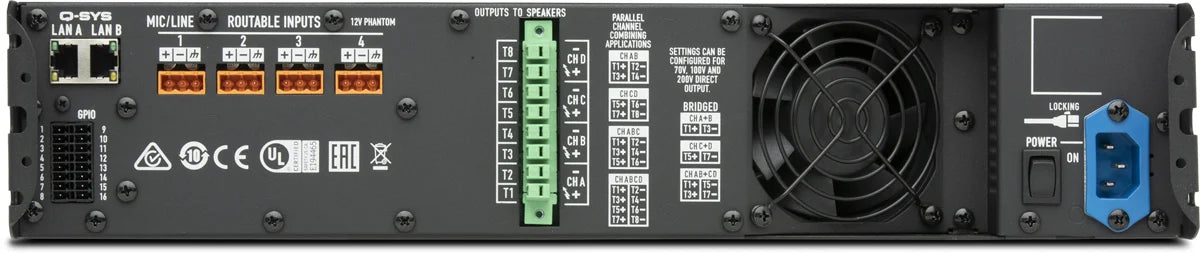 QSC CX-Q 2K4 4-Channel Network Amplifier with Mic/Line Inputs 8000W, mic line inputs FlexAmp FAST GPIO and Euroblock connectors