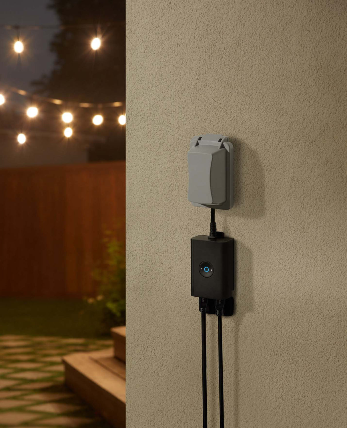 Ring Outdoor Smart Plug with dual outlets outlet covers 6.5 inch cable IP66 weather resistance Alexa support and Ring app scheduling