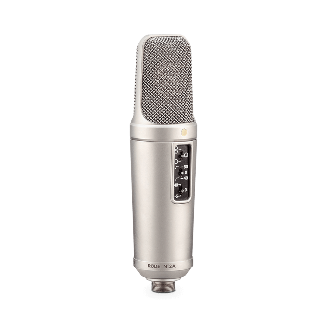 RODE NT2-A Multi-Pattern Dual Condenser Microphone with cardioid omni figure-8 patterns shock mount pop filter and dust cover