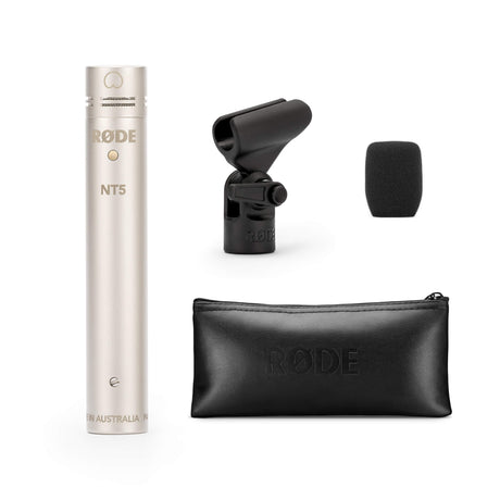 RODE NT5 Compact Cardioid Condenser Microphone  with 1/2 inch capsule XLR output satin nickel body and 20Hz to 20kHz response