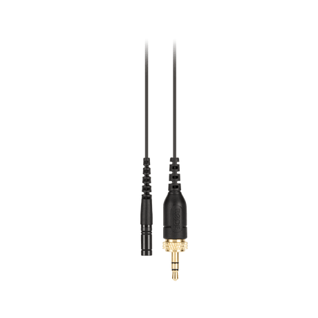 RODE RODELink LAV omnidirectional miniature lavalier microphone with 3.5mm TRS locking connector, 4.5mm condenser capsule, Kevlar-reinforced cable, pop shield, and mounting clip