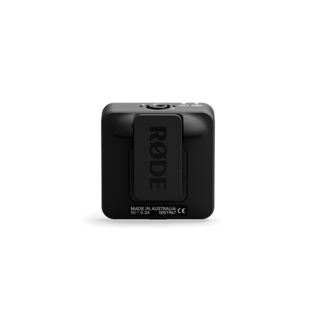 RODE Wireless ME compact wireless microphone system with transmitter, receiver, USB-C charging cables, 3.5mm TRS output cable, 24-bit audio, and 2.4GHz transmission