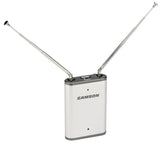 Samson AirLine Micro AR2 wireless receiver with 1/8-inch mic line output, lithium-ion rechargeable battery, USB DC charging, tone key circuitry, and K1/K2/K3 options