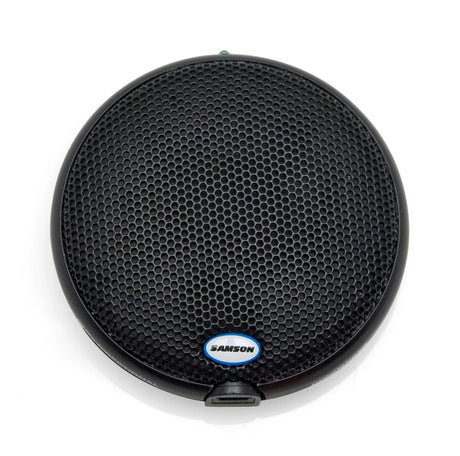Samson UB1 USB boundary microphone with low-profile design, omnidirectional pickup, 16-bit 44.1-48kHz audio, 10-foot USB cable, solid zinc body, and steel grille