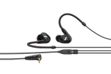 Sennheiser IE 100 PRO black in-ear monitoring headphones with dynamic transducer, detachable 1.3m cable, 20Hz-18kHz response, 20-ohm impedance, and 3.5mm plug