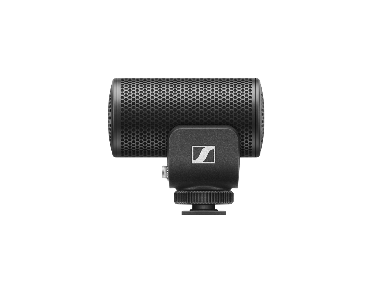 Sennheiser MKE 200 Mobile Kit on-camera shotgun microphone with smartphone clamp, Manfrotto PIXI Mini Tripod, furry windscreen, and TRS/TRRS cables