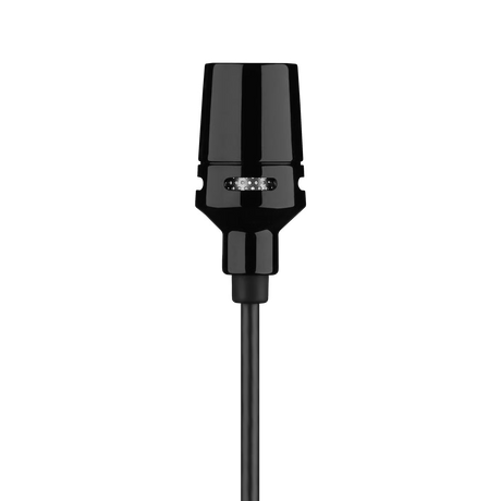 Shure CVL-B/C-TQG Centraverse Lavalier Condenser Mic TA4F connector: black omnidirectional capsule microphone head on coiled cable