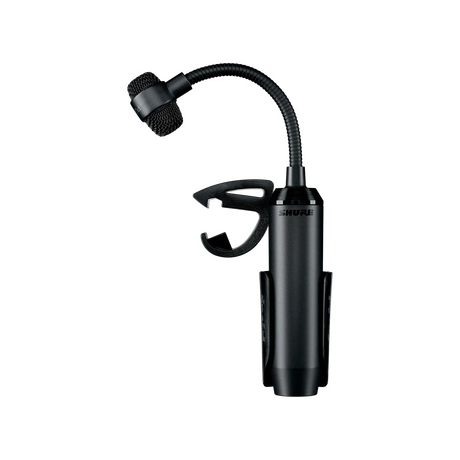 Shure PGA98D-LC gooseneck cardioid condenser drum microphone with integrated preamp, drum mount, zipper pouch, and no included cable